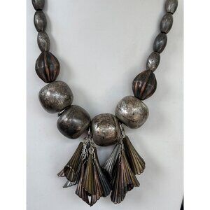 Chunky Metallic Statement Necklace & Gold-Tone Dangle Earrings Set
